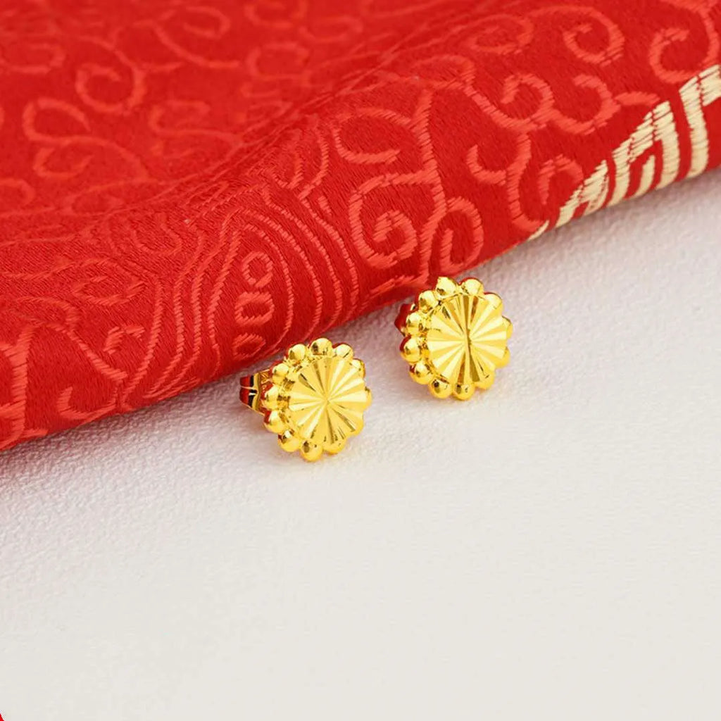 24K gold plated copper flower ear studs for women, bright gold finish