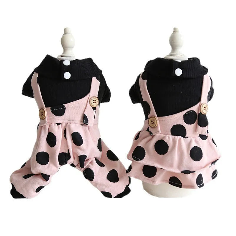 Dog couple clothing with lapel shoulder strap design in casual cloth material