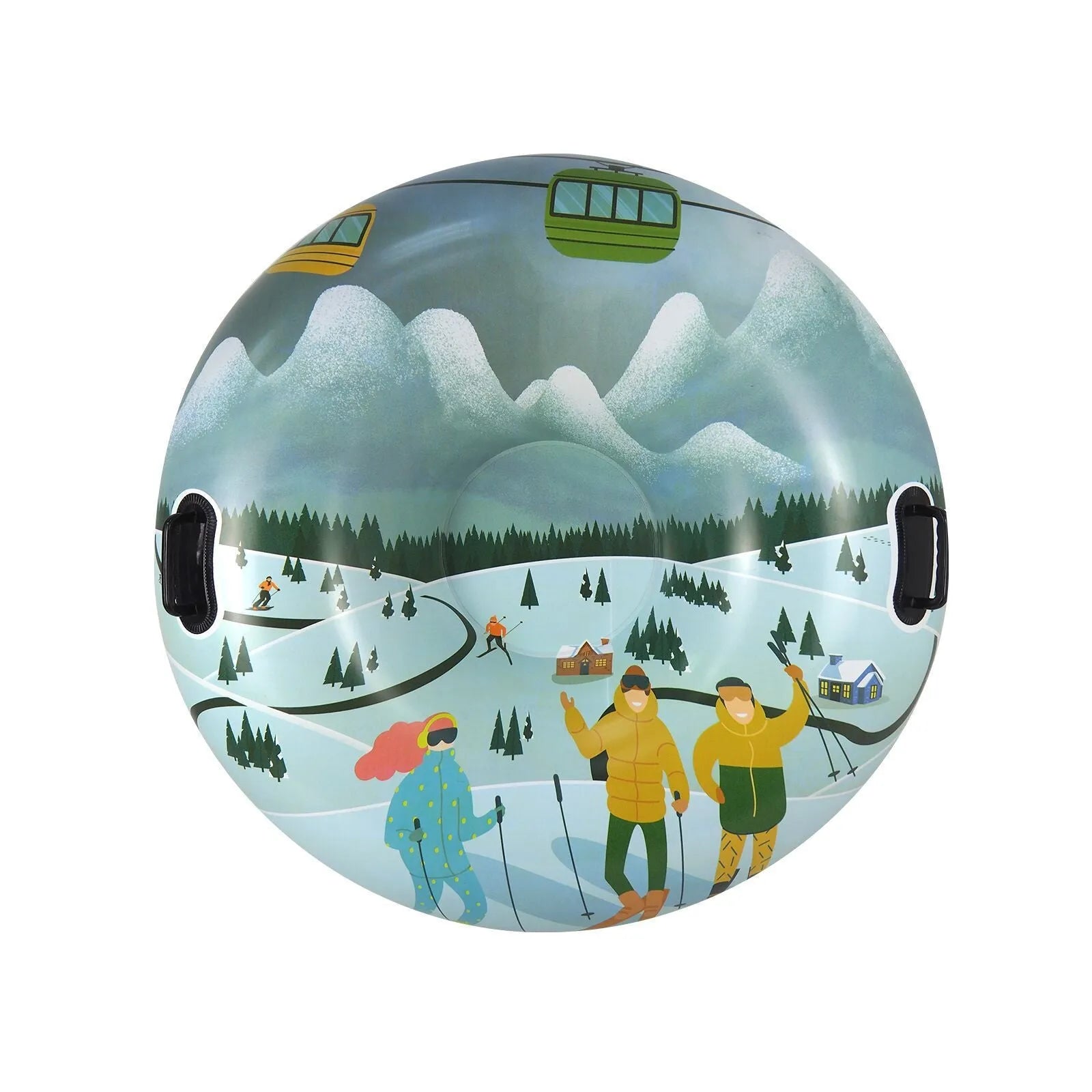 Children's PVC plastic ski ring toy with winter sport prints for outdoor pretend play.
