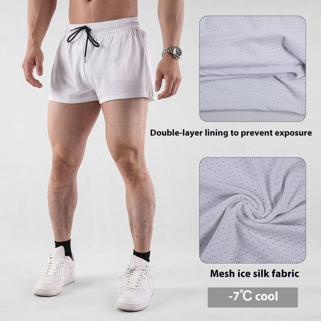 Men's quick-drying nylon summer shorts in white or black with mid-waist design and shorts length