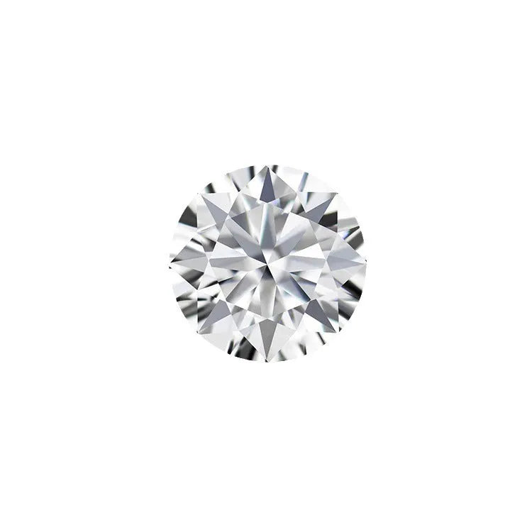 Round brilliant cut Moissanite loose gemstone showing eight hearts and eight arrows pattern.