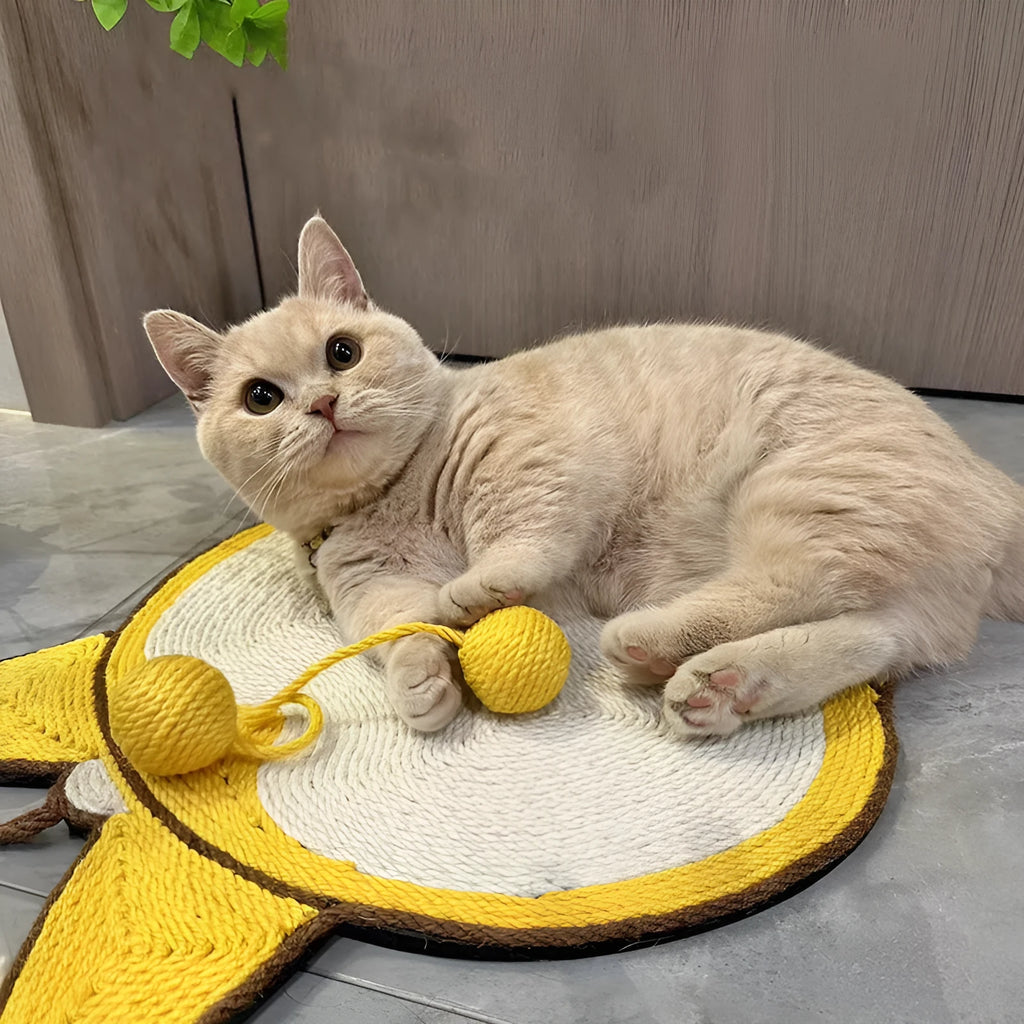 Yellow Corgi butt design sisal cat scratching board with anti-slip base measuring 37cm by 40cm