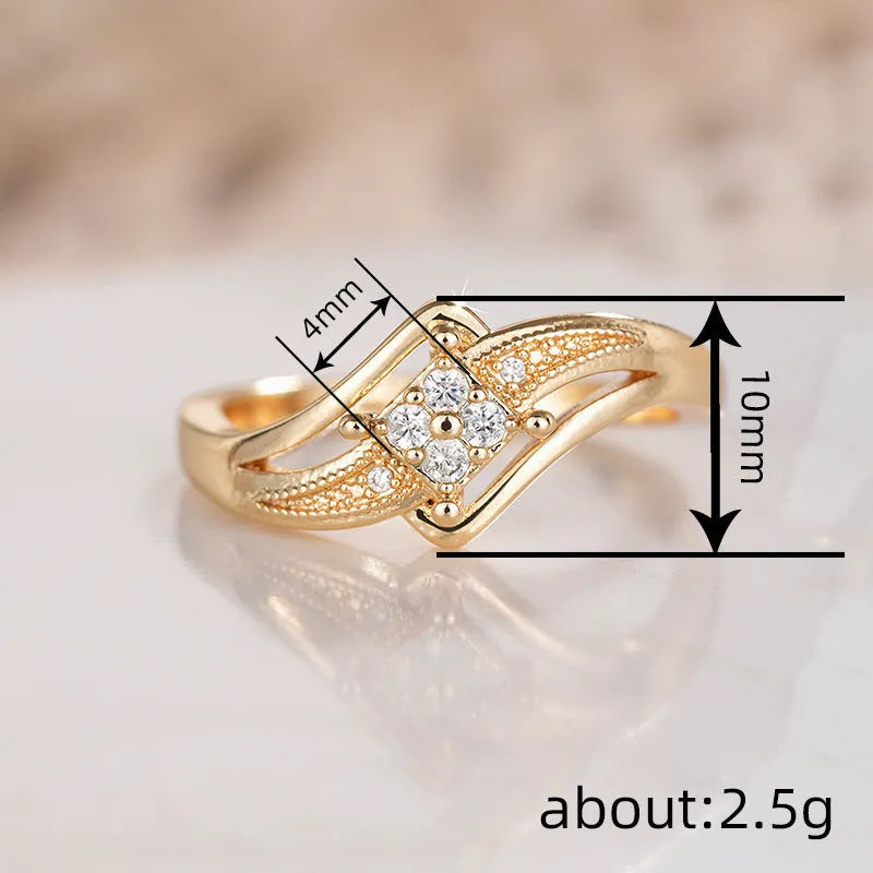 Women's copper diamond-shaped ring with micro-inlaid zircon detailing in yellow gold colour