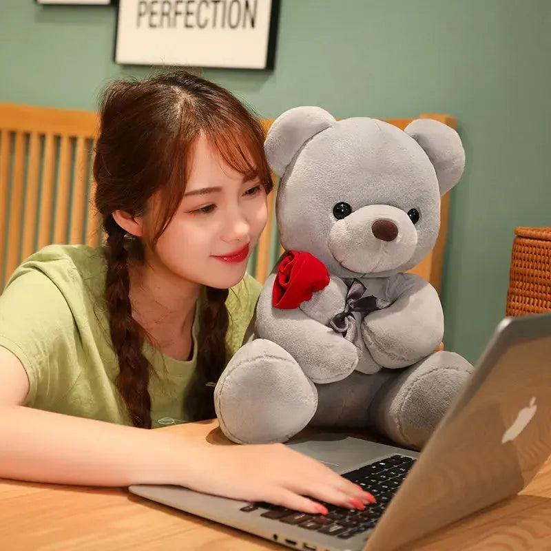 Brown teddy bear plush pillow doll with PP cotton filling and short plush exterior