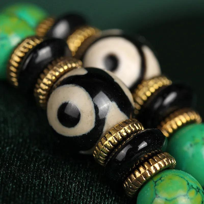 Natural turquoise beaded bracelet with 108 polished 8mm round stones in national style