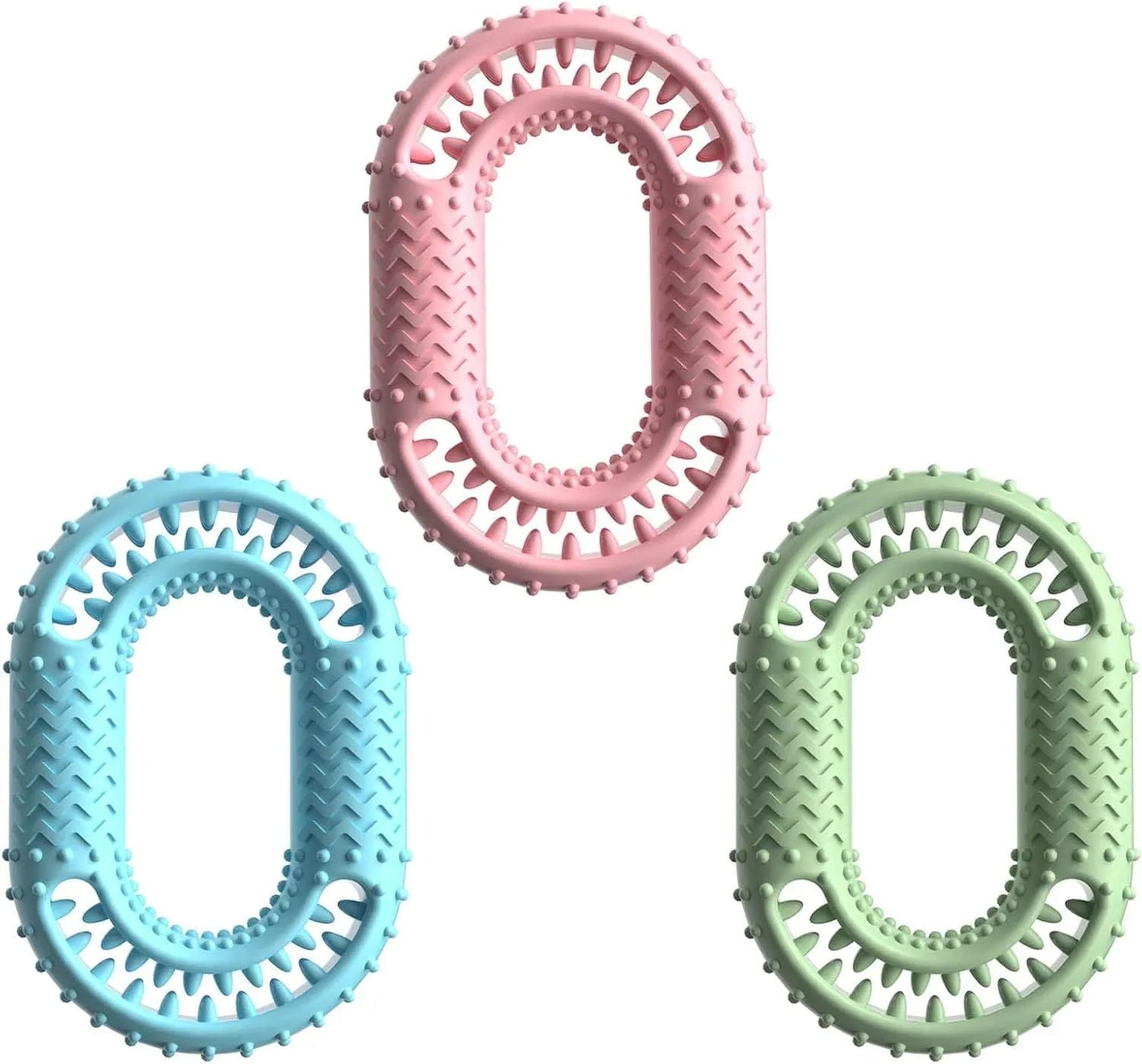 Blue O-ring shaped dog chew toy for aggressive chewers and dental care.