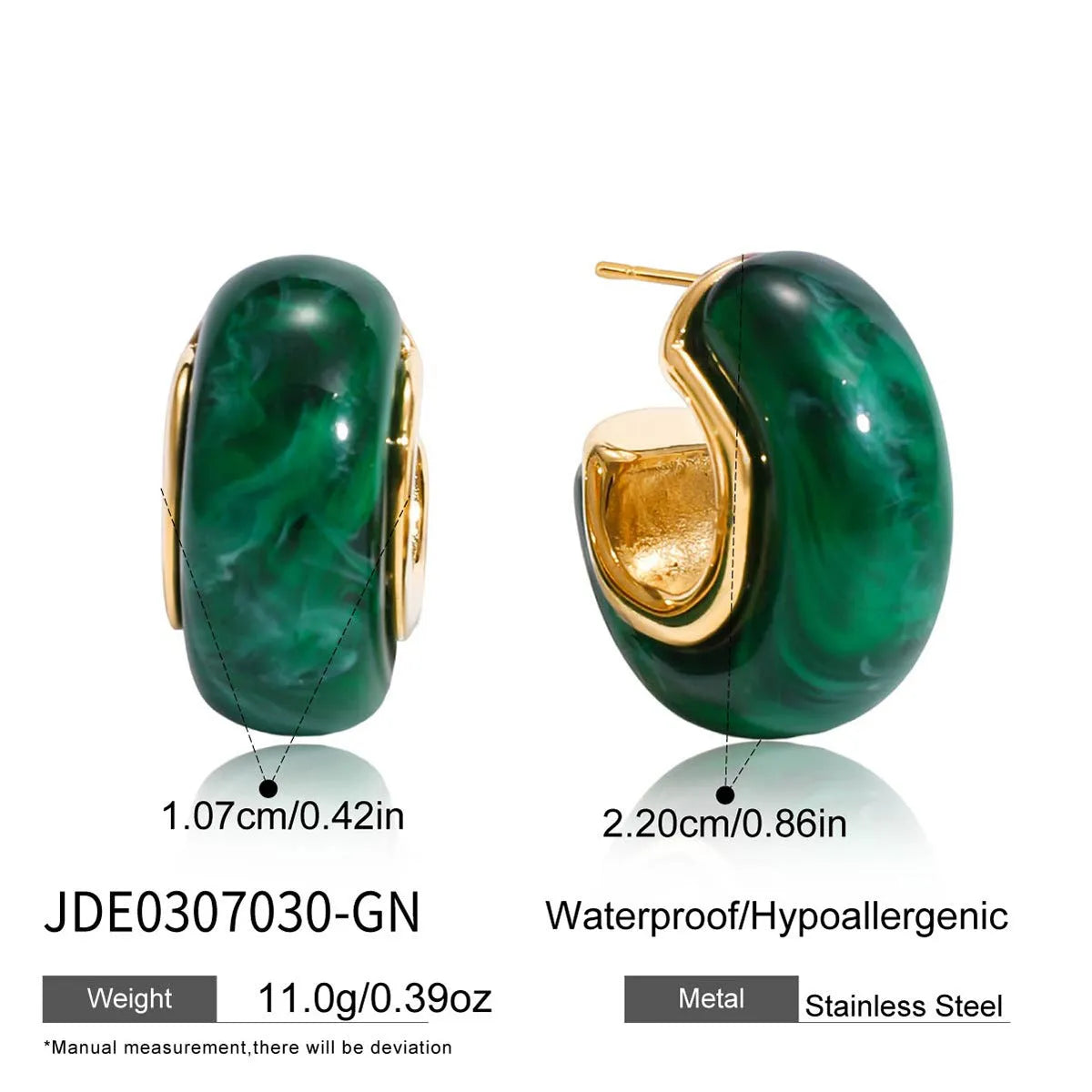 Resin stainless steel stud earrings with geometric ring design in black electroplated finish for women