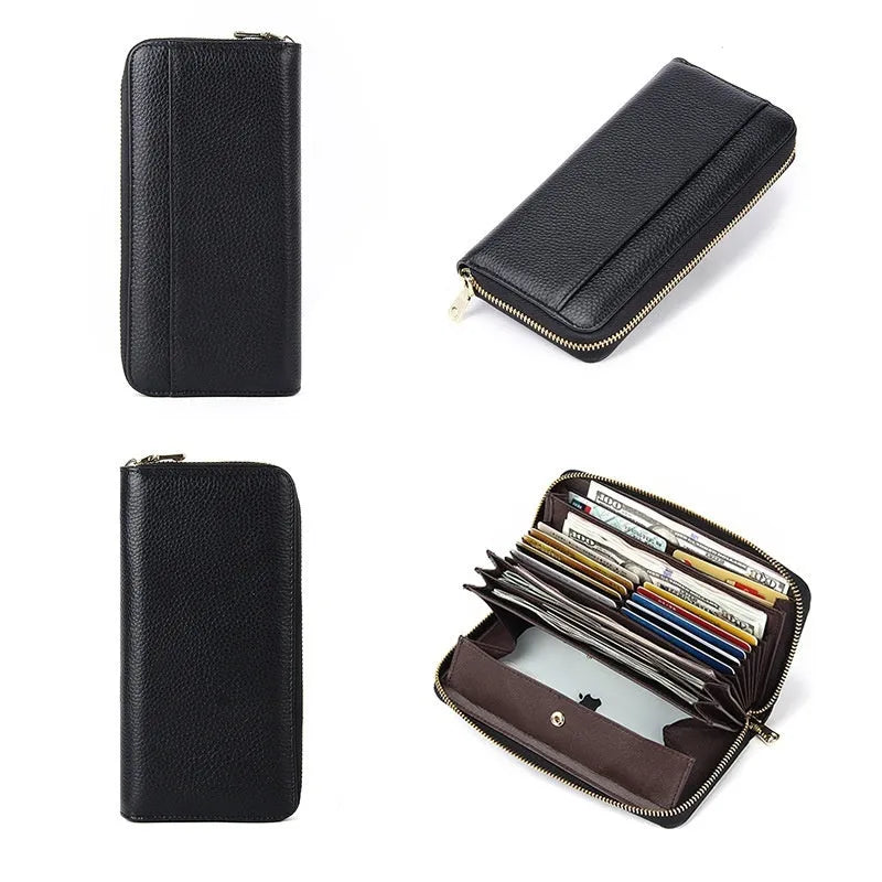 Genuine leather long wallet for women in choice of solid colours, showing large capacity design