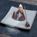 Square purple clay ceramic incense burner with lotus motifs and crystal glaze