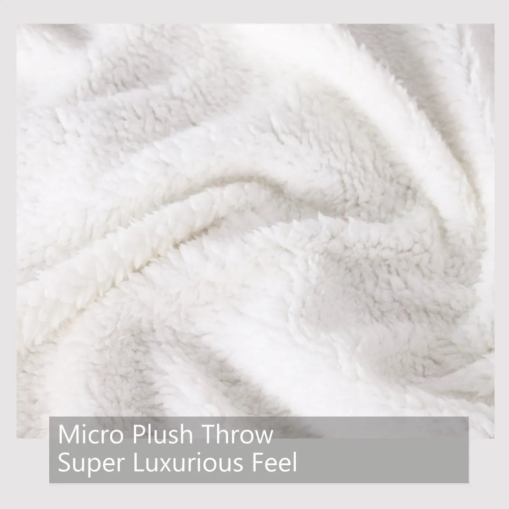 Black Sherpa fleece blanket with lamb wool pattern