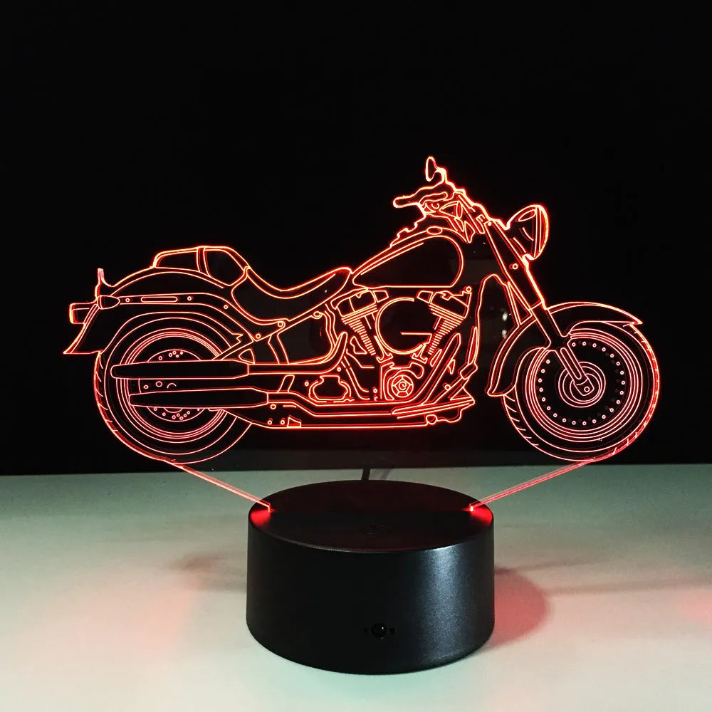 Motorcycle 3D night light with 7 colour touch switch, USB powered, 200 x 150 x 87mm acrylic and ABS base