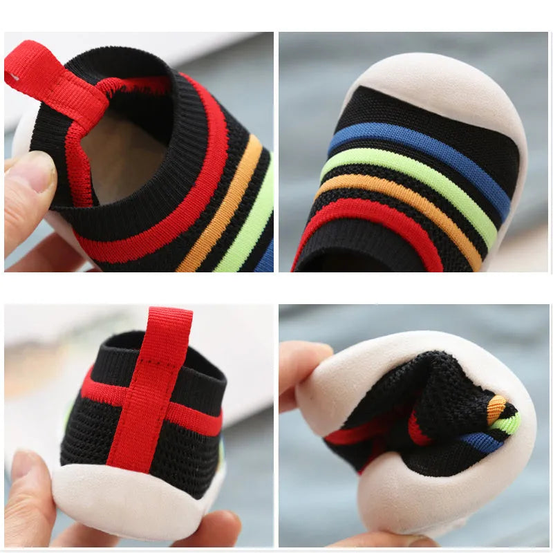 Children's flying knit sock shoes in blue with lace detailing and low-top design