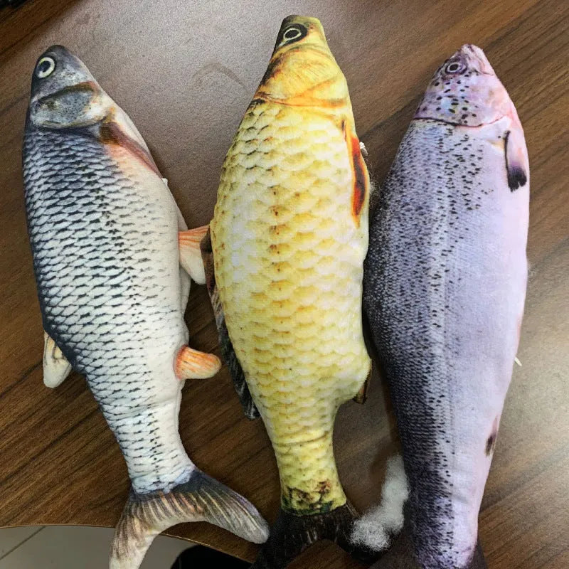 Electric jumping fish cat toy 30cm long with USB cable, multicolour options including carp and clownfish designs