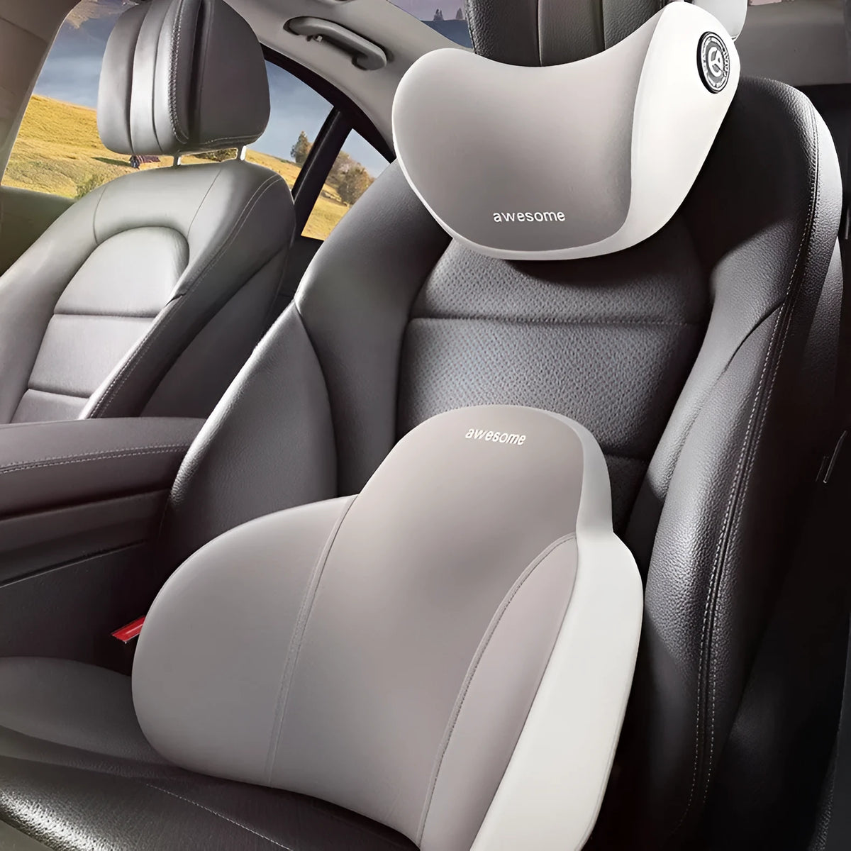 High-grade automotive headrest lumbar support pillow with memory foam filler and cotton cover in aircraft upgrade colour for car seat use