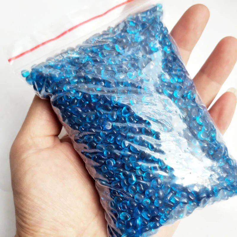 Sea blue round glass sand beads 3-6mm in a 500g pack for fish tank landscaping and vase decoration