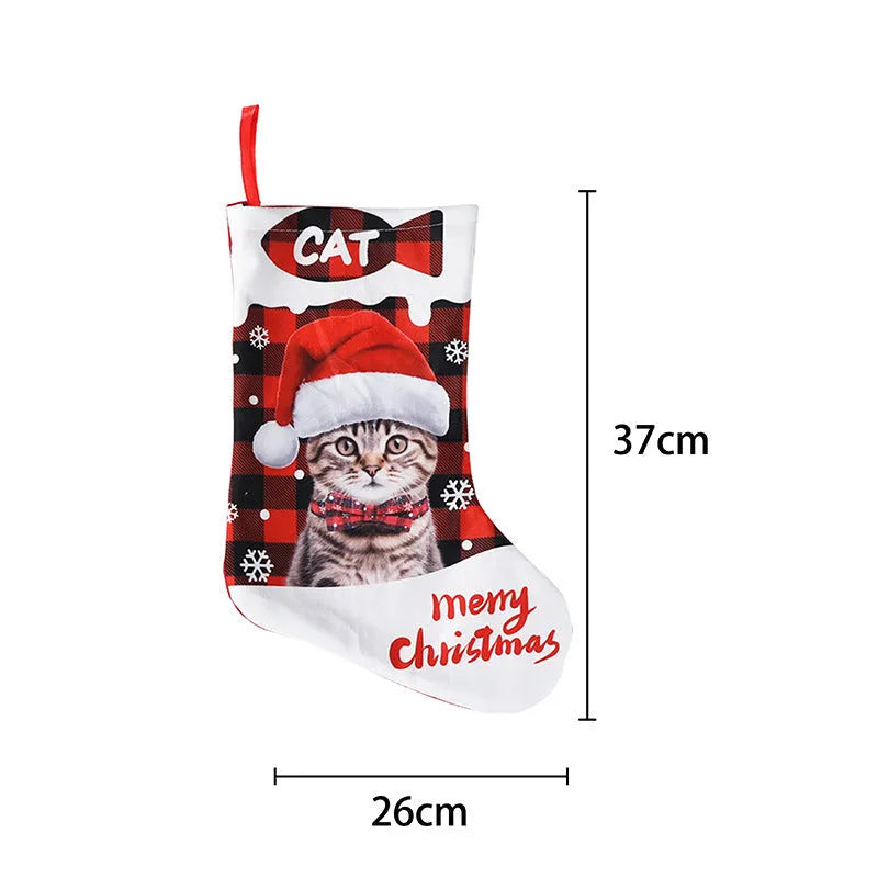 Printed cloth Christmas decoration featuring puppy and cat designs in plaid patterns, measuring 26x36cm