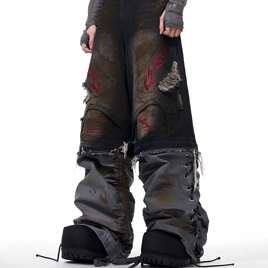 Men's wide leg retro jeans with detachable trousers legs in mid-high waist denim