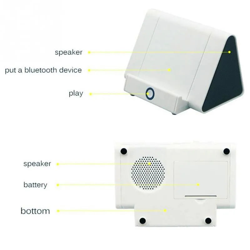 Black and white wireless Bluetooth mini speaker with rechargeable battery and playback controls