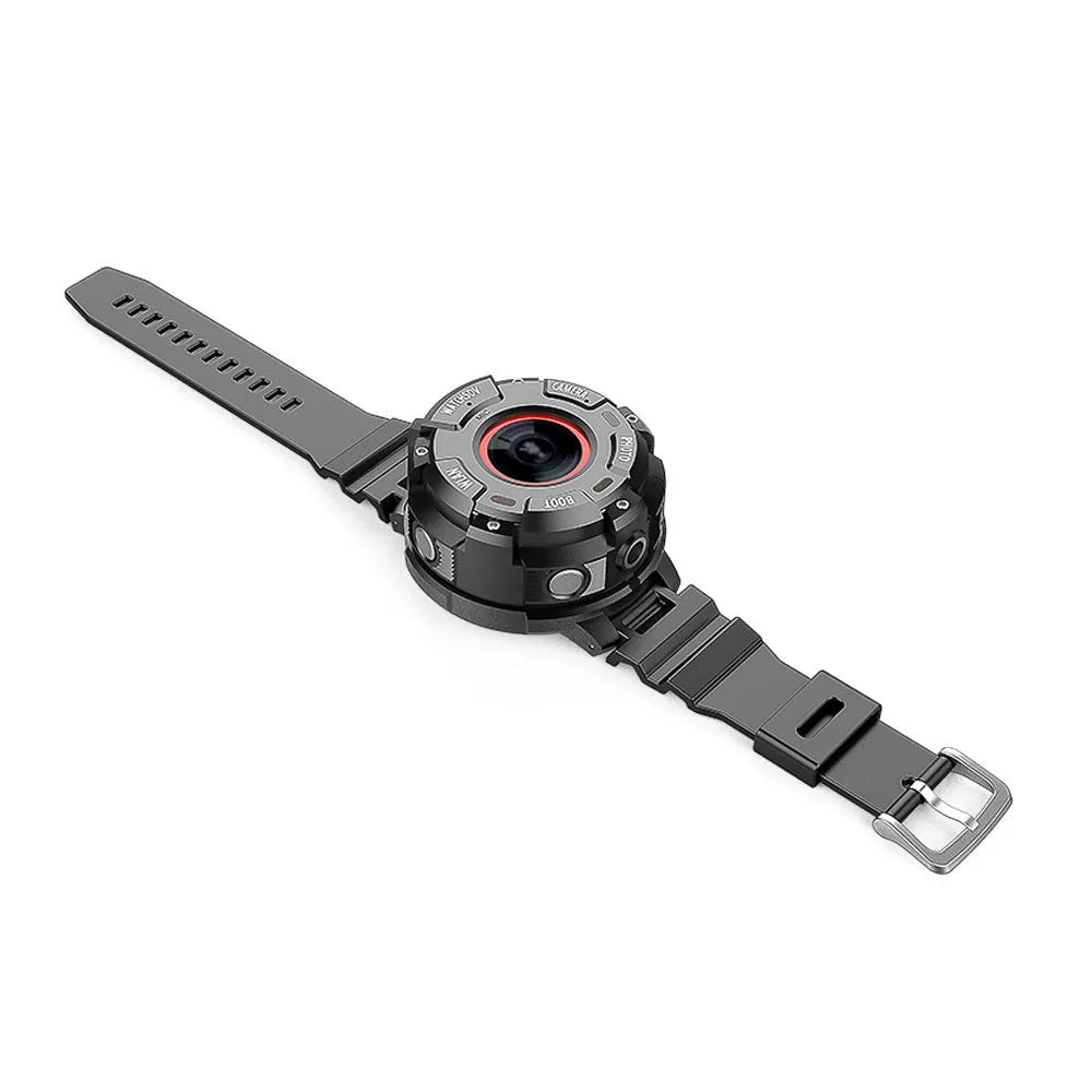 Black sports digital camera with waterproof design measuring 290mm long
