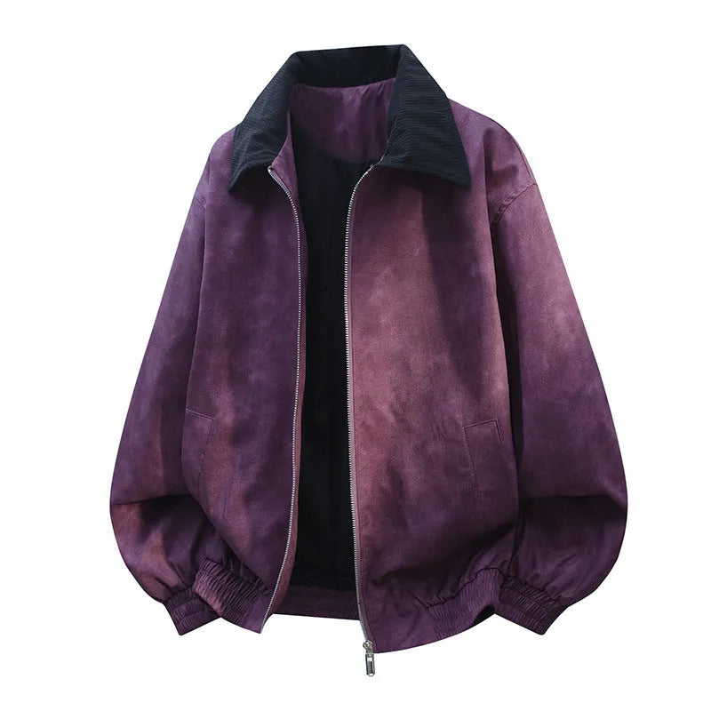 Men's black stitching lapel casual jacket with side seam pockets and a straight hem.