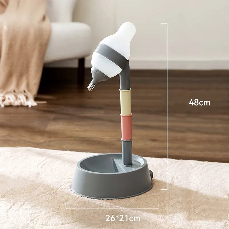 Grey adjustable standing pet water dispenser with detachable pole and ball-tip drinking nozzle
