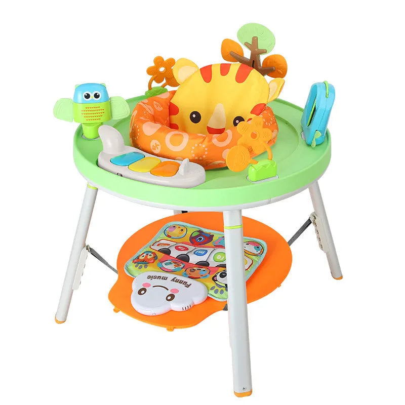 Baby jumping chair with three-in-one bouncing, gymnastic rack, and training functions in duck or lion theme