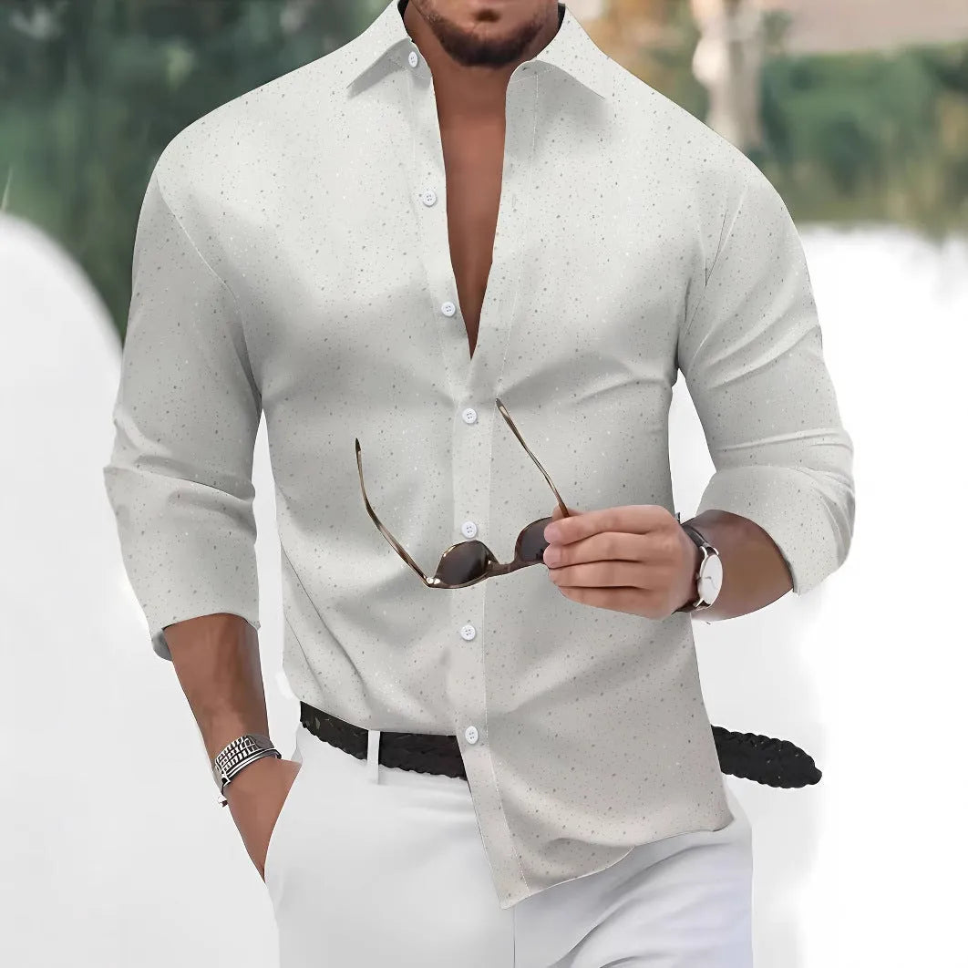 Polka dot bronzing printed casual long sleeve shirt cardigan in black, sky blue, white, dark red, or navy blue