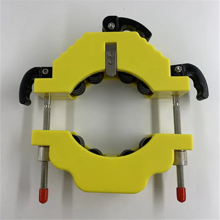 Yellow bottle cutting tool with adjustable mechanism for DIY glass projects.
