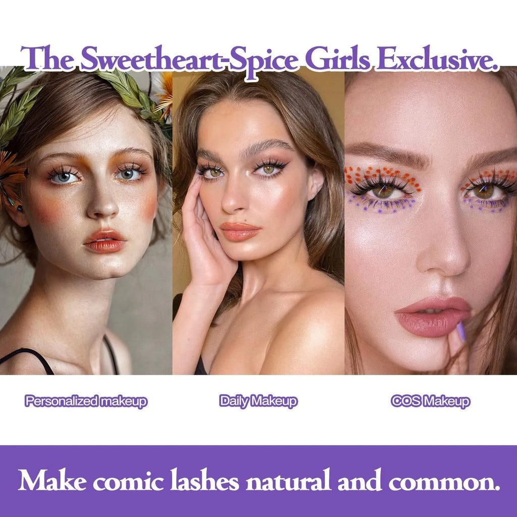 Manga false eyelashes set showing 007, 008 and 009 natural wispy styles for anime cosplay