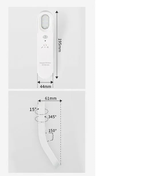 USB human body night light LED inductive switch with PC lampshade black 195x44x60mm for corridor or bedroom