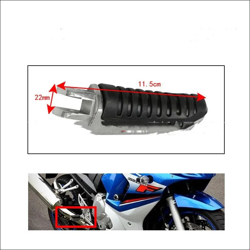 Black aluminium alloy motorcycle footpegs for Suzuki Hayabusa, V-Strom, and B-King motorcycles