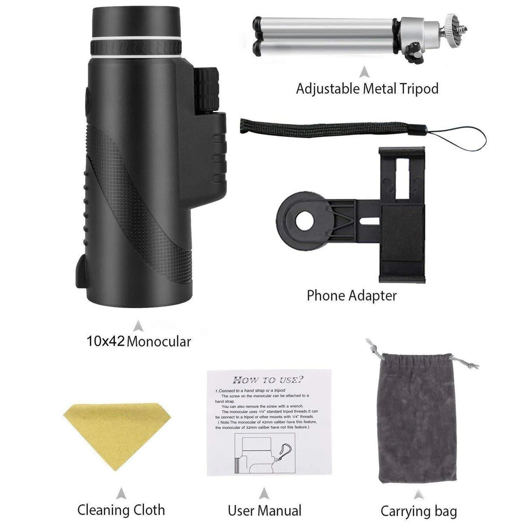Black 40x60 mobile phone telescope monocular with waterproof nitrogen-filled construction and FMC green film lenses
