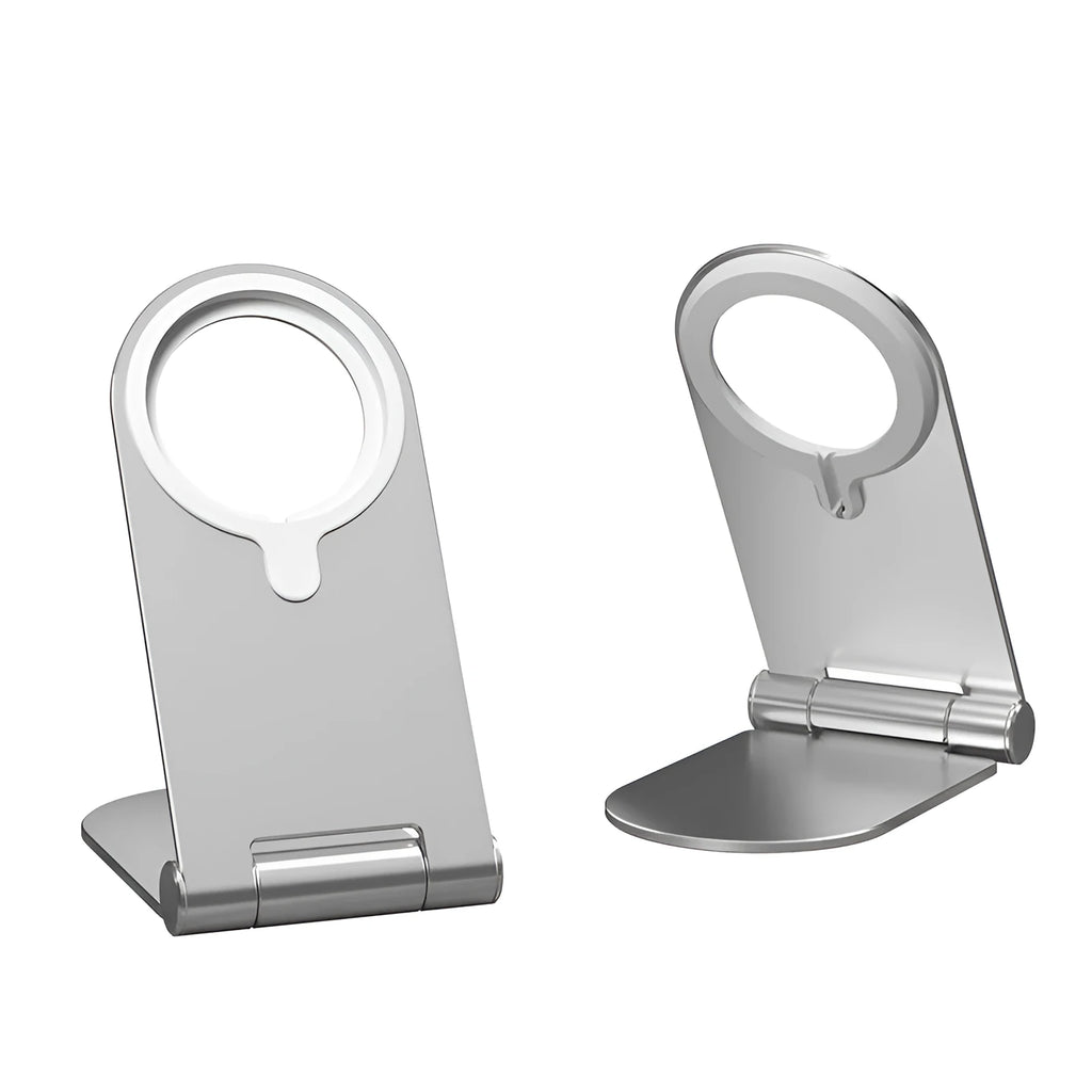 Silver vertical adjustable magnetic phone bracket for iPhone 12 series showing 105mm x 110mm dimensions