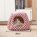 Warm closed cat and small dog house, 48 x 48 x 33 cm, drawing flannel and PP cotton, green or pink