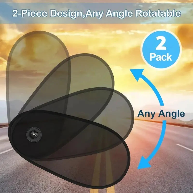 Black breathable car side window shade with suction cups stretched over a car window