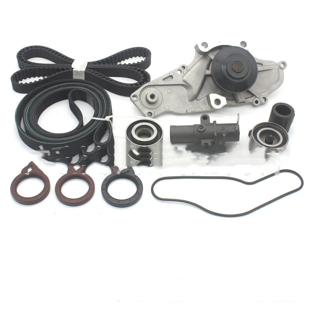 Metal automotive water pump and belt assembly unit showing 28mm length.