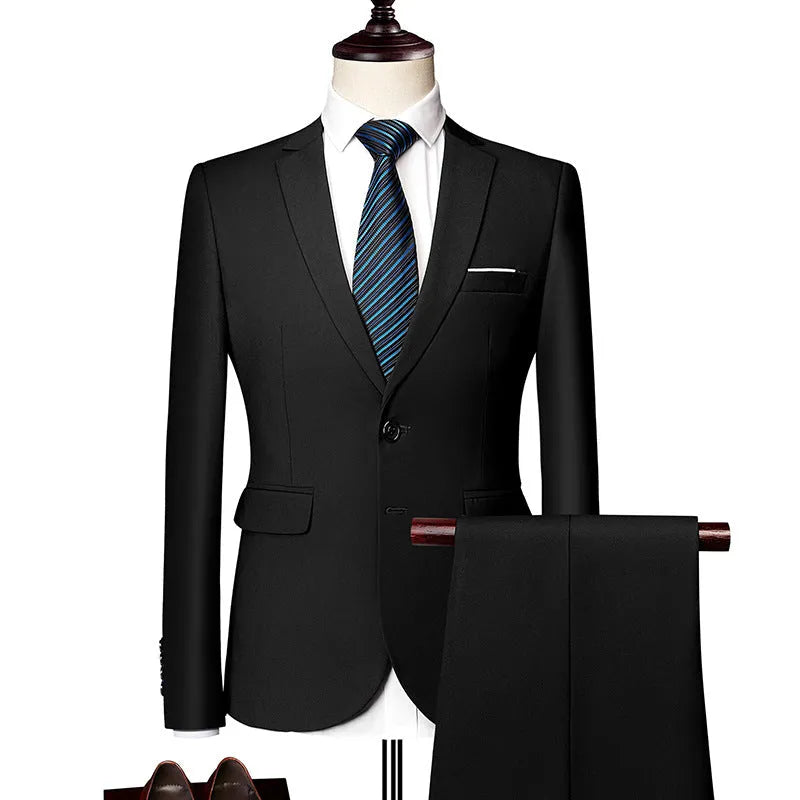 Men's Business Casual Suit Two-Piece Set in Polyester with Loose Fit Available in Multiple Colours and Sizes M-5XL for Spring and Autumn Wear