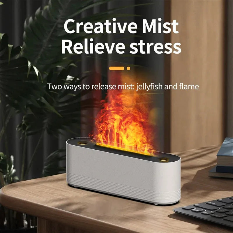 Black flame air humidifier and aroma diffuser with LED lights and water tank