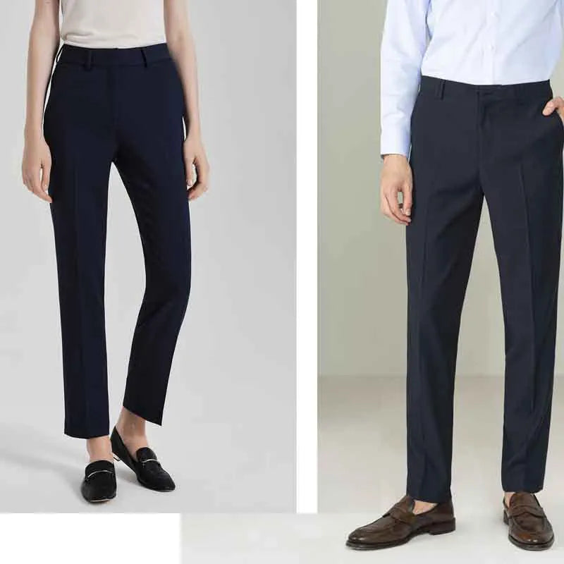 Business formal straight-leg suit pants in black for women, front view