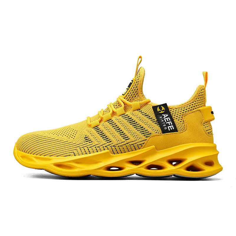 Men's mesh breathable casual running shoes in black, Korean style, low heel, cross straps