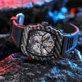 Mechanical men's waterproof watch with luminous hands and rubber strap in black, blue, or red
