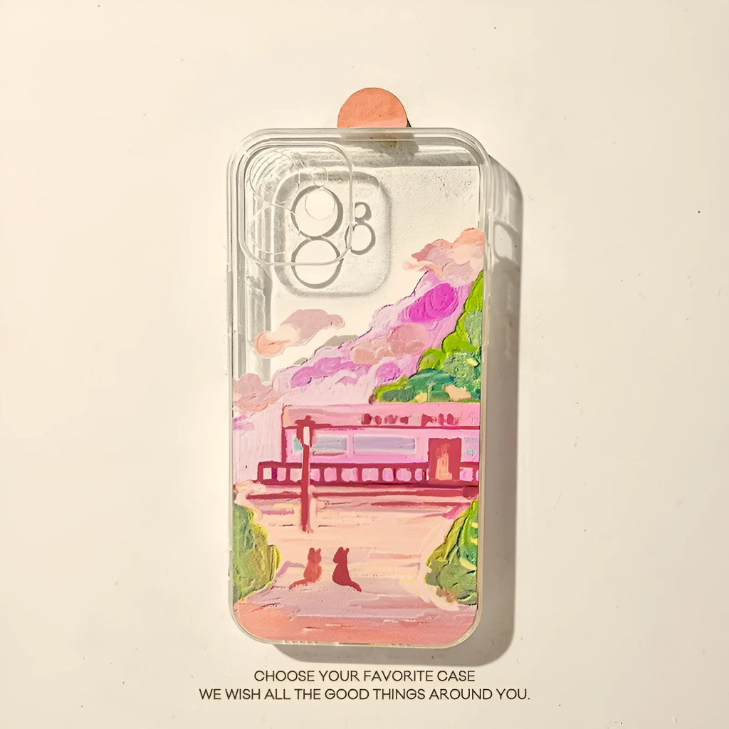 Soft silicone mobile phone case with a two-cat cartoon design for Apple iPhones