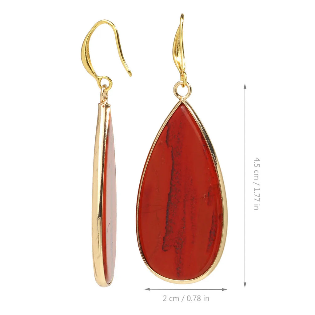 Vintage long water drop stone earrings in Tigereye, amethyst, pink crystal, Redstone and turquoise colours