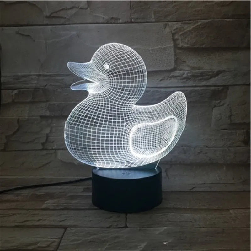 Little yellow duck 3D night light with remote control showing seven colour options