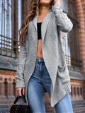 Grey women's thick viscose cardigan coat with practical pockets and medium length design