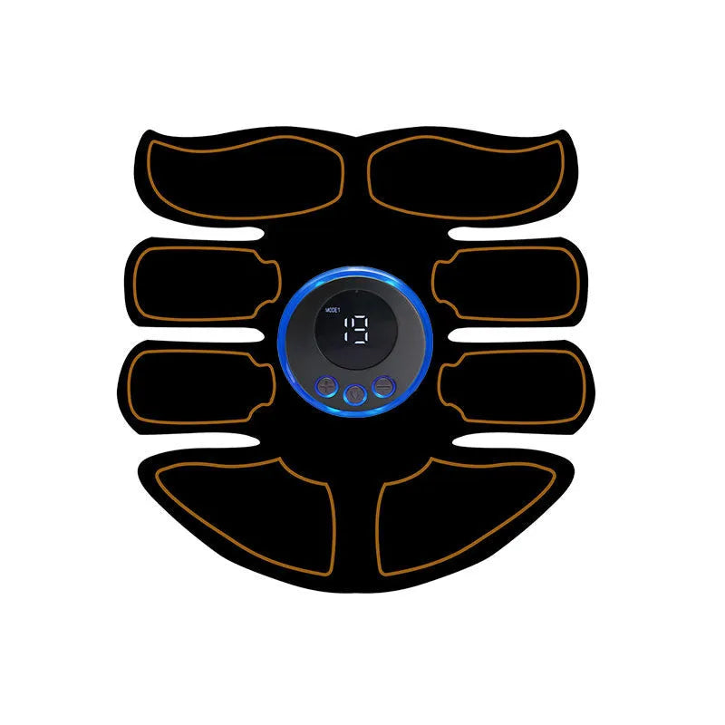 Six pack abdominal muscle massager patch with digital display showing blue edge charging K81 unit