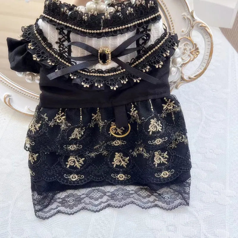 Golden gothic skirt costume for small cat or dog with princess-style design