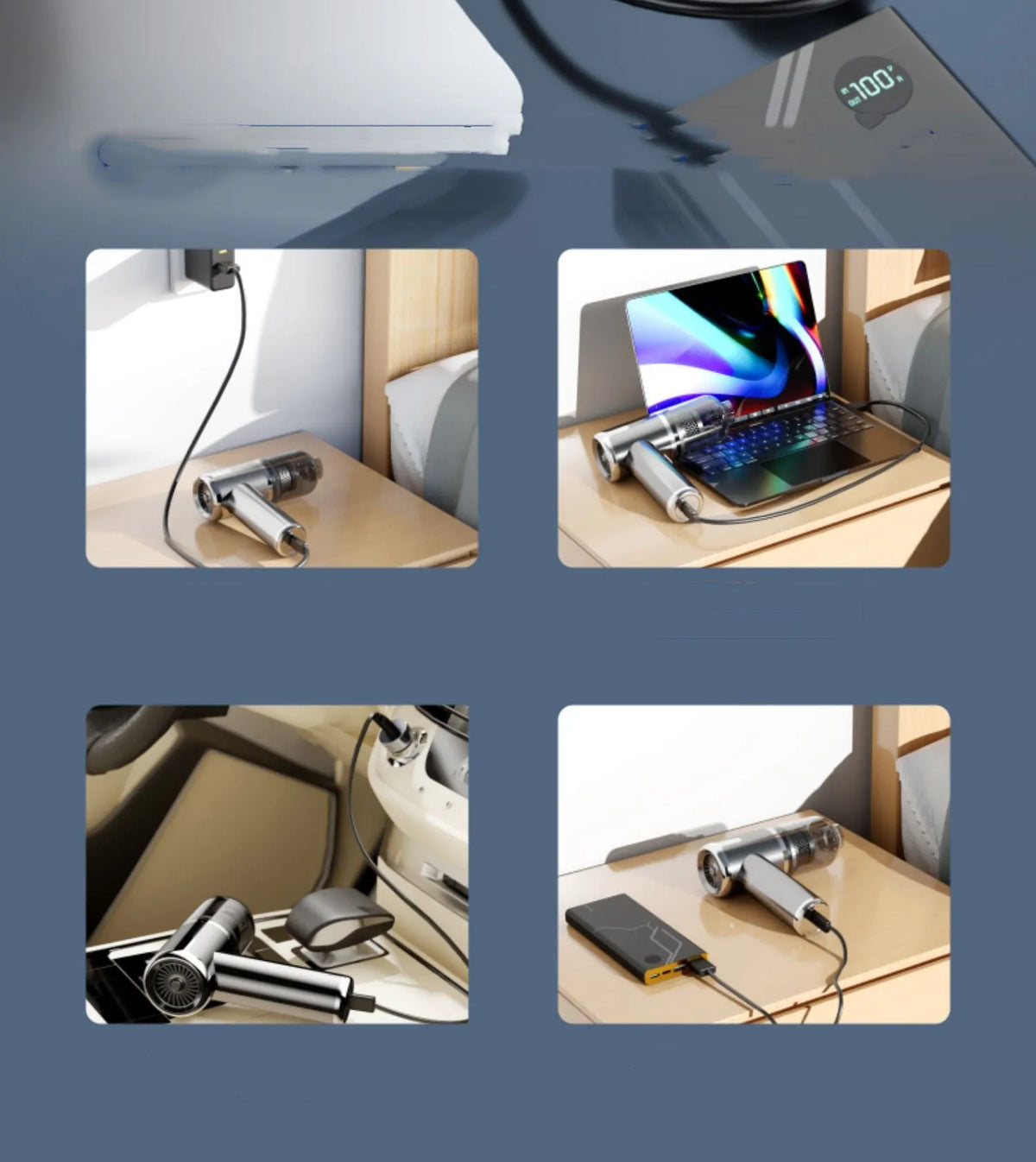 Handheld cordless vacuum cleaner with wireless charging dock and accessories for car cleaning