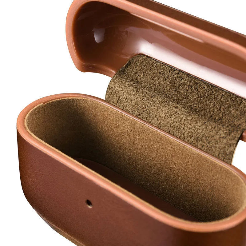 Ring Buckle Series flip protective sleeve for AirPods Pro in brown plastic and leather
