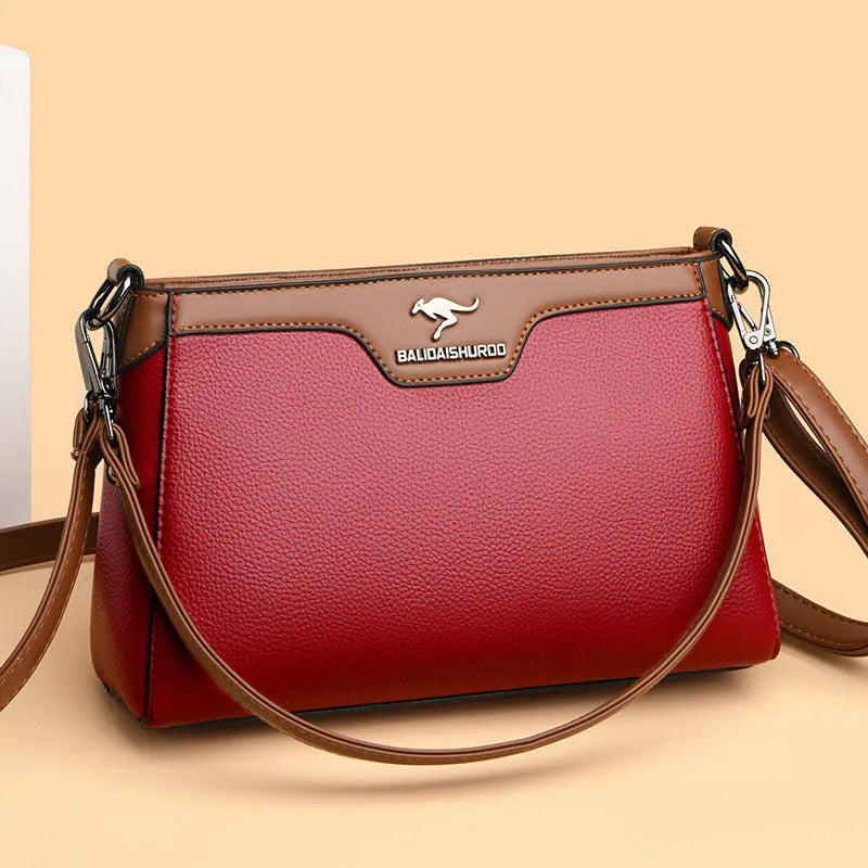 Soft PU one shoulder cross-body bag with contrast colour stitching, black colour option, horizontal square shape